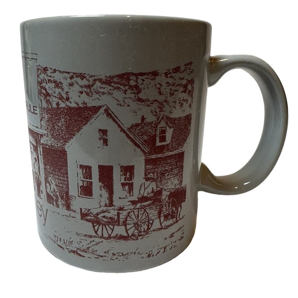JC Penney Golden Rule Store Gray & Burgundy Mug Collectable Coffee Cup